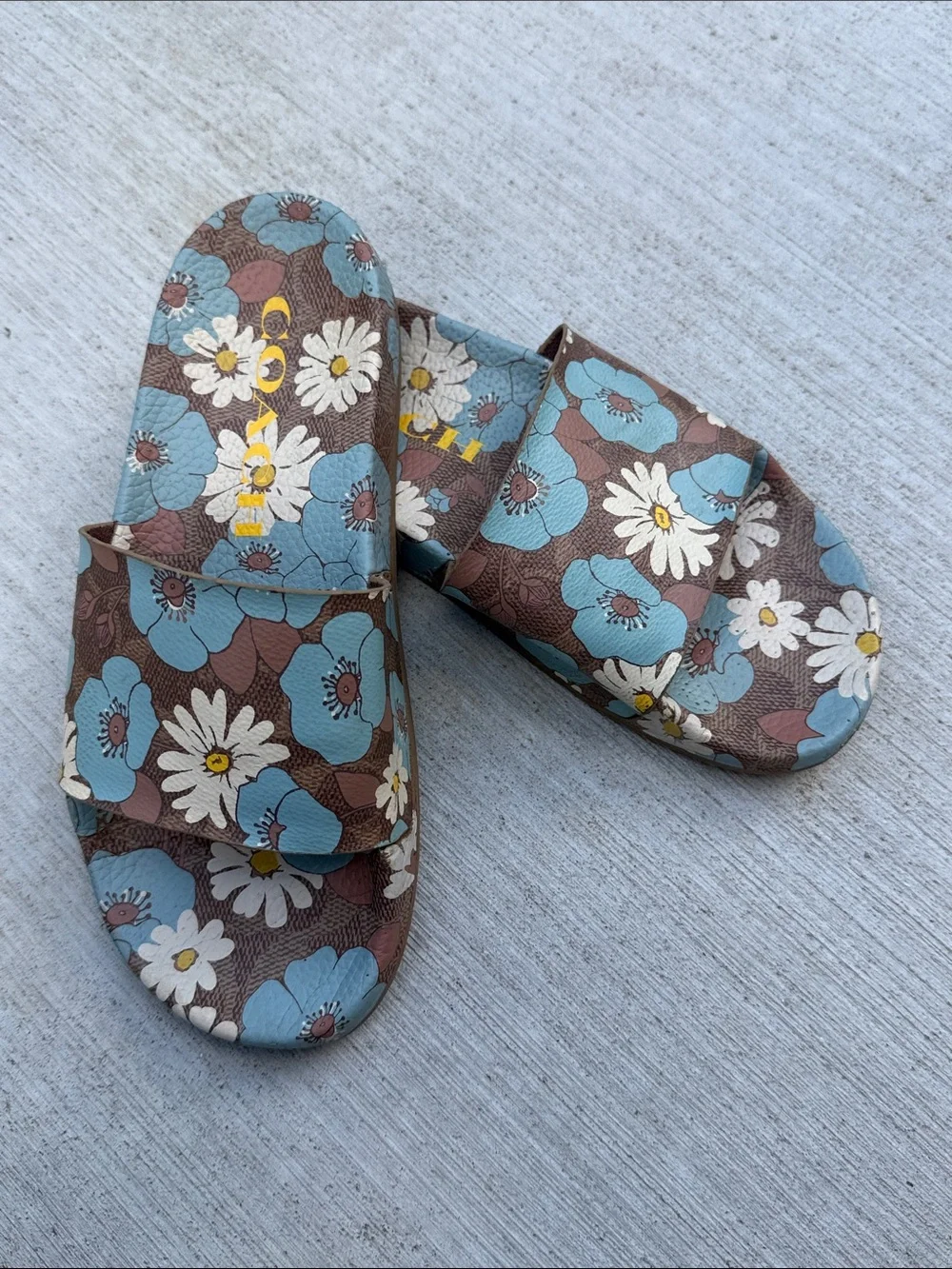 COACH Udele Floral Sport Slide Blue/ Brown Women’s Size 7